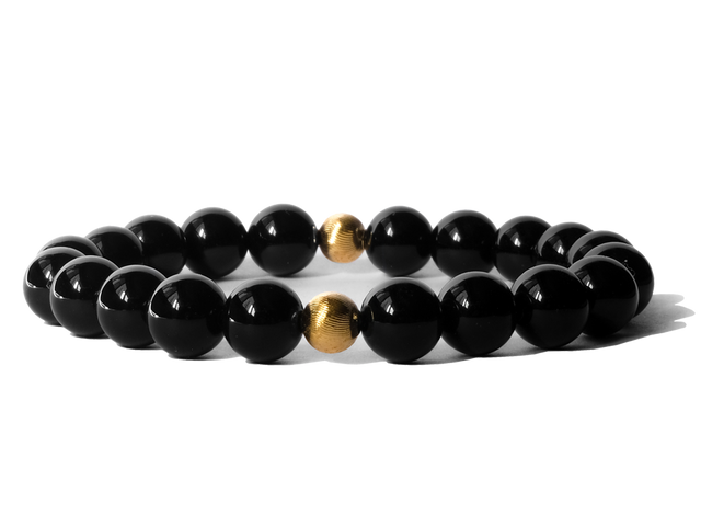 Citystate Beads Black Agate with Gold Swirl Charm Bracelet