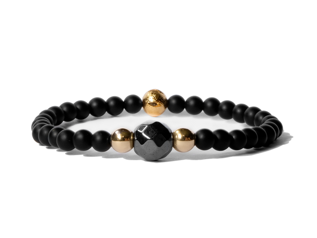 Citystate Beads Onyx Gold Plated Charm Faceted Hematite Bracelet