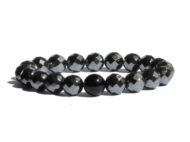 Citystate Beads Faceted Hematite Bracelet with Onyx