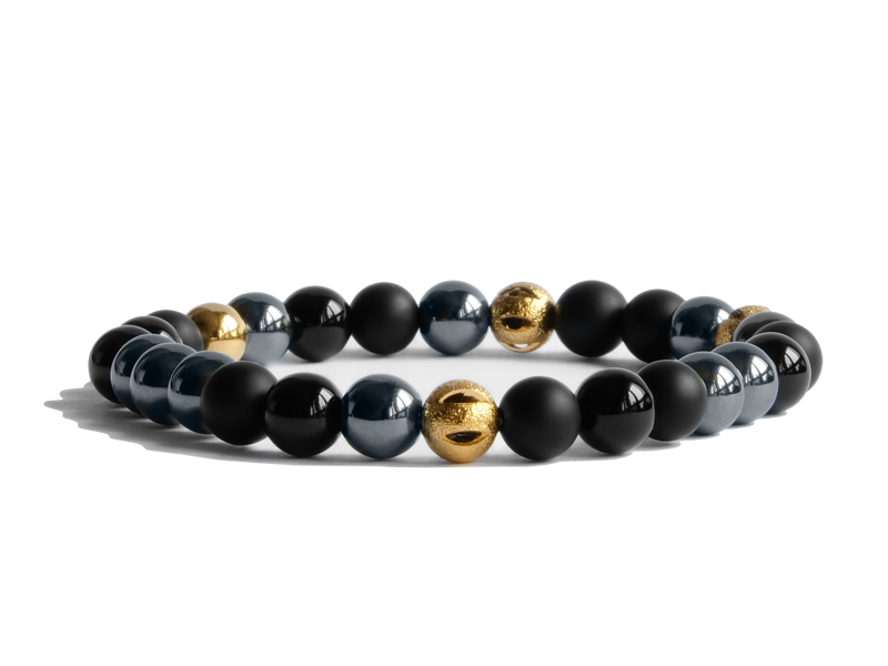 Citystate Beads Black Agate with Hematite and Gold Plated Charm