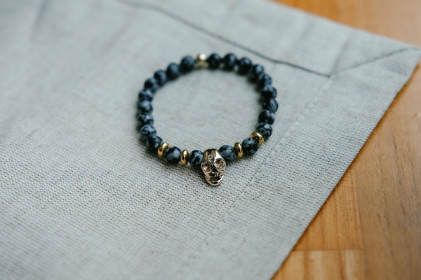 Just In: Gold Skull and Accents on Snowflake Obsidian