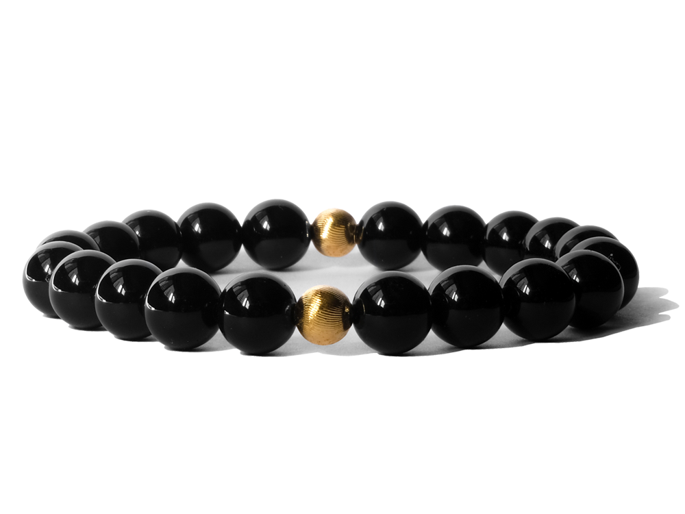 Citystate Beads Black Agate with Gold Swirl Charm Bracelet