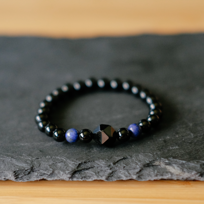 Citystate Beads Black Agate with Lapis Lazuli Charm