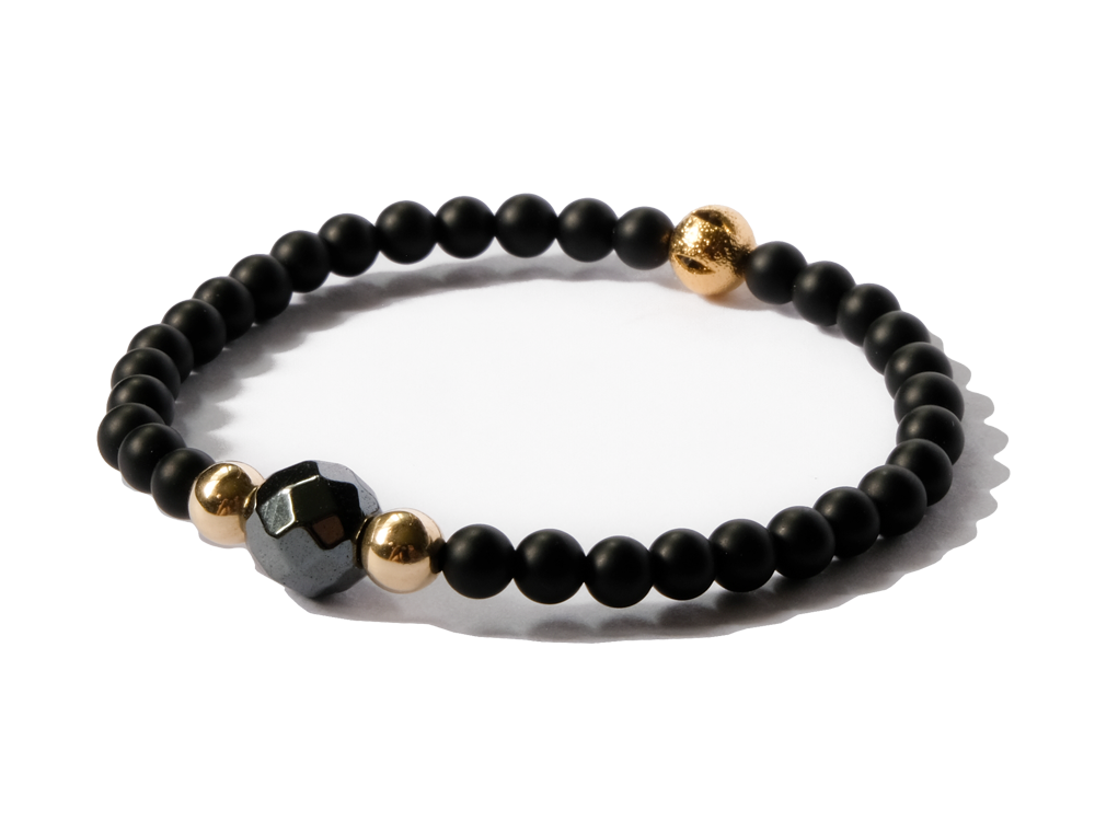 Citystate Beads Onyx Gold Plated Charm Faceted Hematite Bracelet