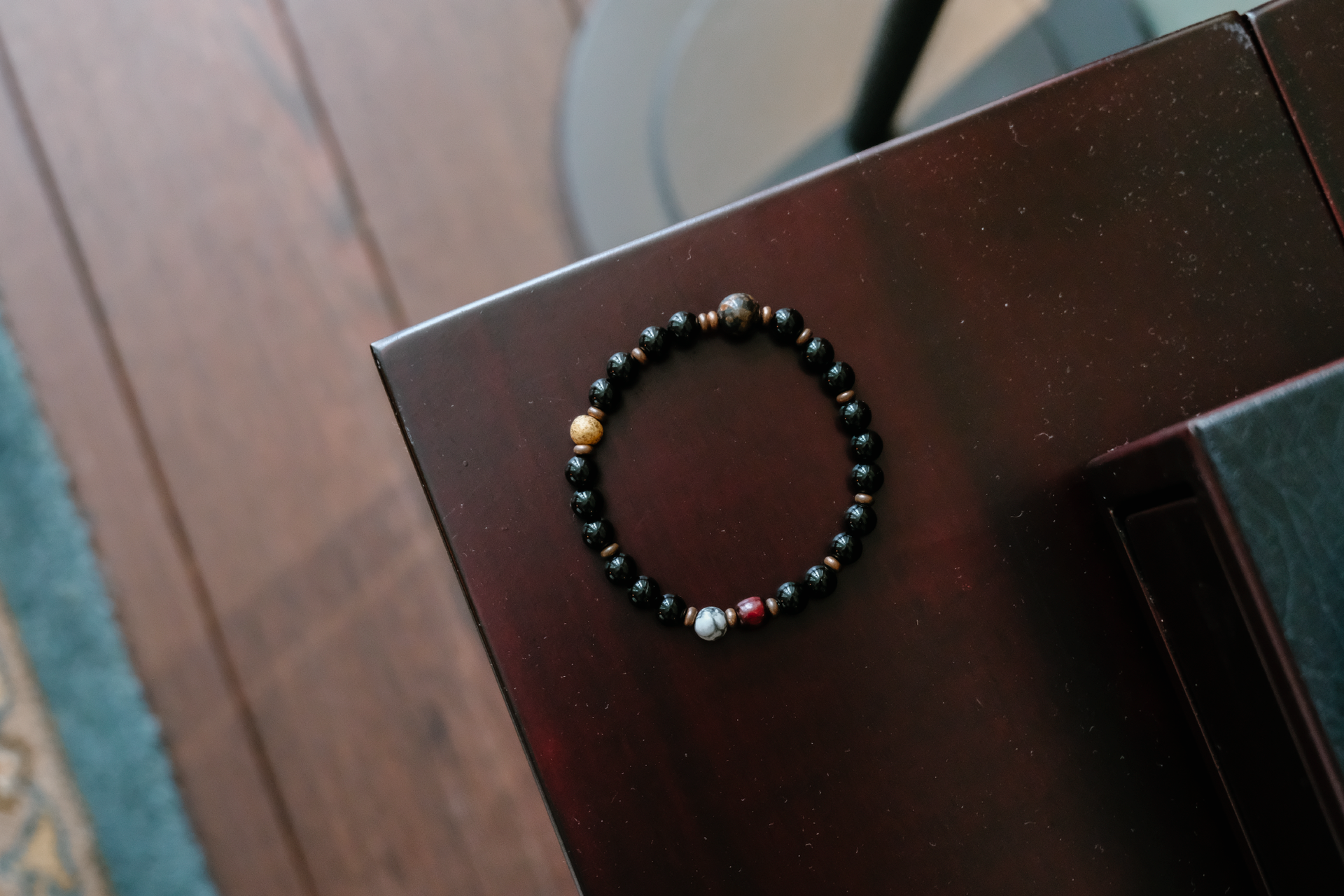 Citystate Beads Black Agate with Brown Obsidian and Copper Spacers