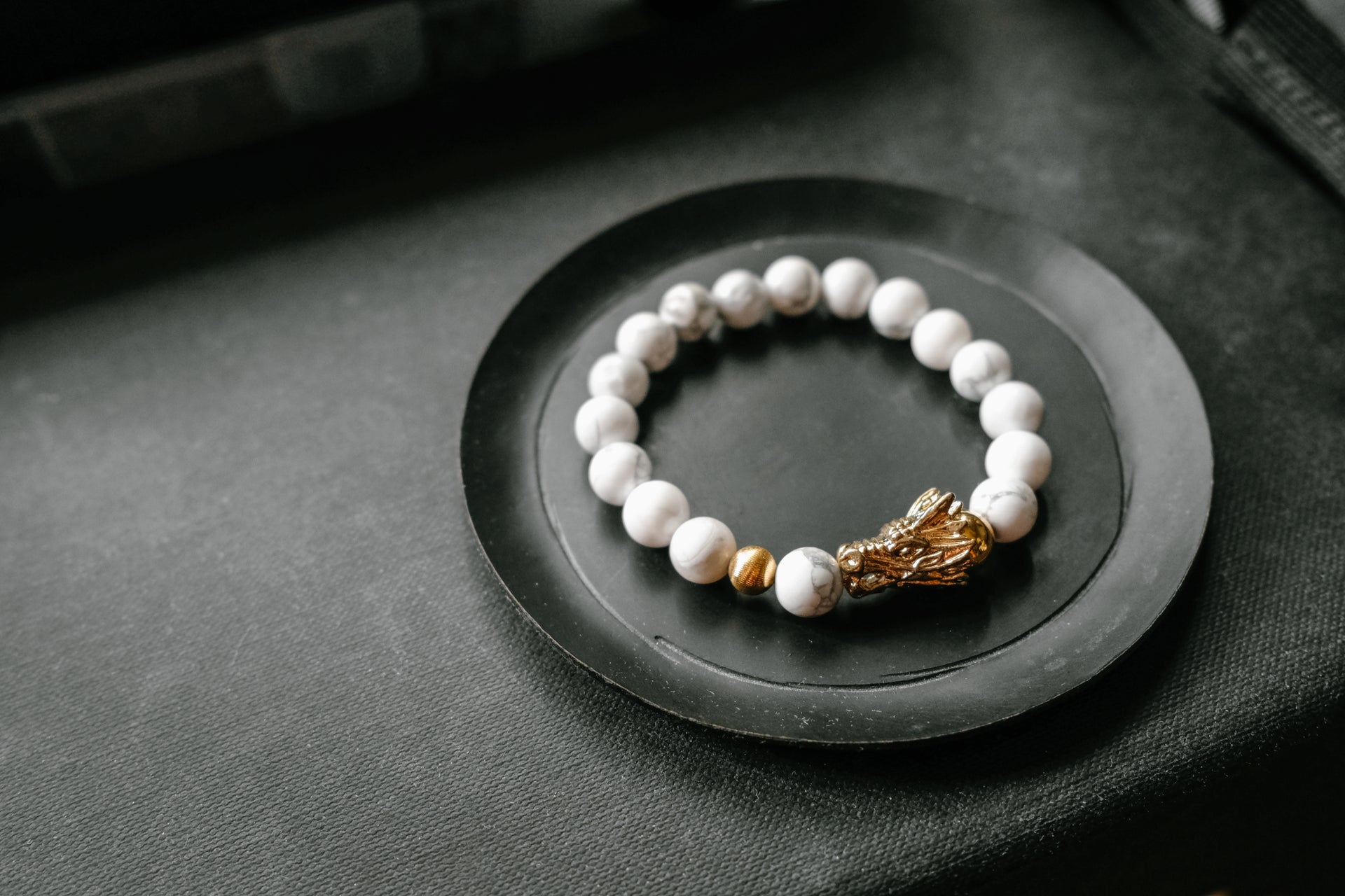 Citystate Beads White Howlite Gold Dragon Charm Bracelet