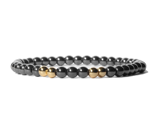 Citystate Beads Small Hematite Bracelet With Gold Charm Bracelet