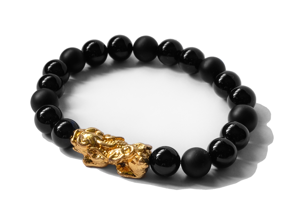 Citystate Beads Black Agate with Gold Dragon Charm