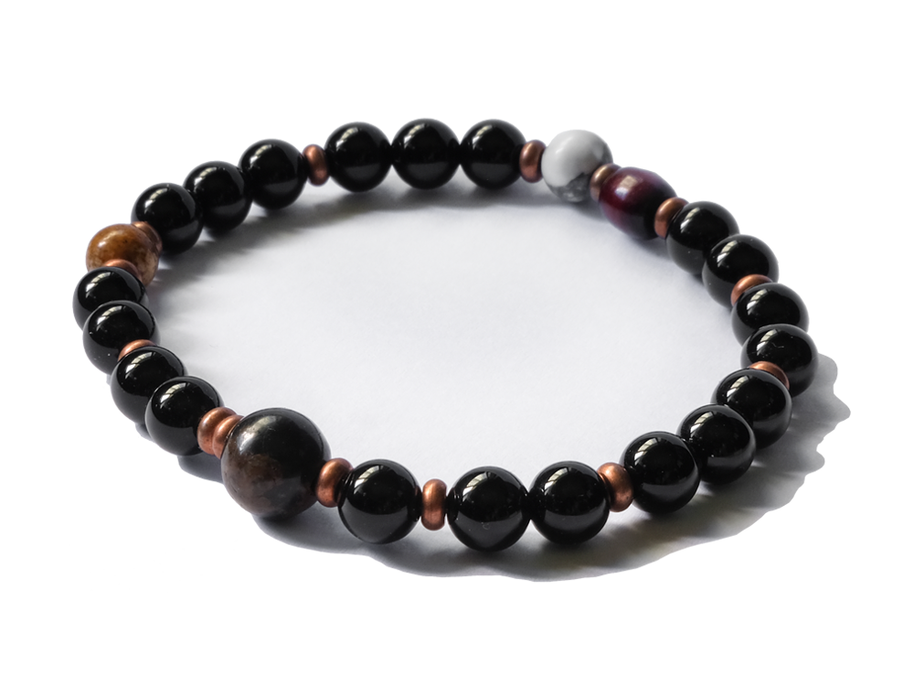 Citystate Beads Black Agate with Brown Obsidian and Copper Spacers