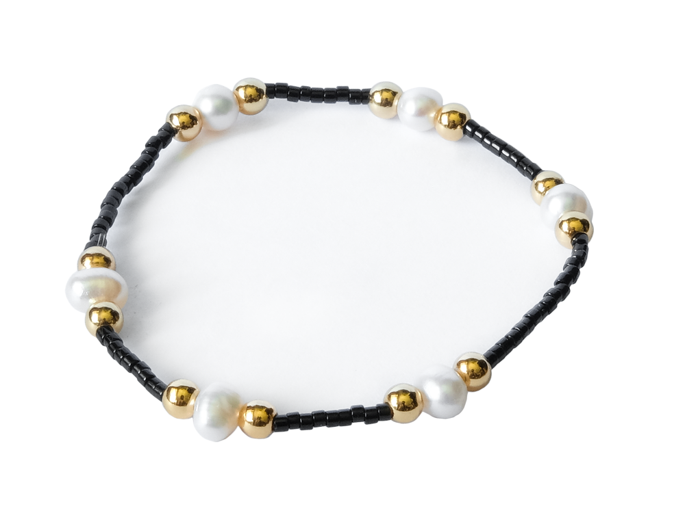 Citystate Beads Black Seed Pead Pearl Gold Charm Bracelet