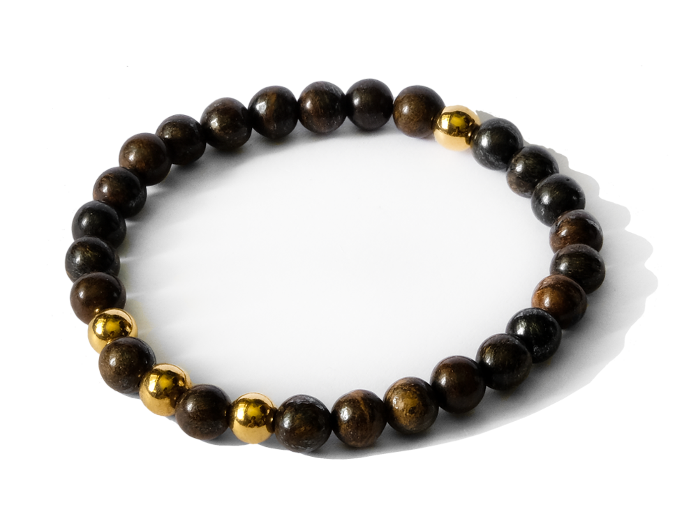 Citystate Beads Bronzite with Gold Plated Charm Bracelet