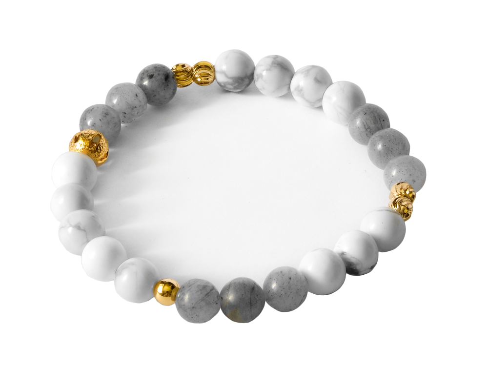 Citystate Beads White Howlite Labradorite Gold Charm Bracelet