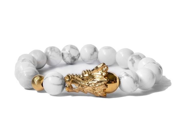 Citystate Beads White Howlite Gold Dragon Charm Bracelet
