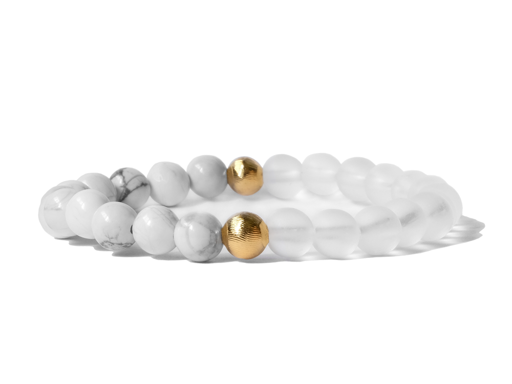 Citystate Beads Howlite Quartz Gold Charm Bracelet